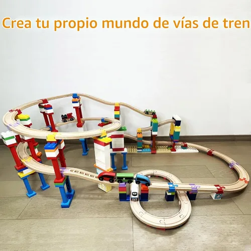 Vista 6 de Accesorios de madera para rieles de tren, 16 piezas de conectores de madera para riel, compatibles con todas las marcas principales, regalo