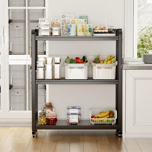 Vista 7 de SIREDEEP - Estante de panadería con toma de corriente, estante de almacenamiento de cocina independiente, carrito de microondas de cocina de 3