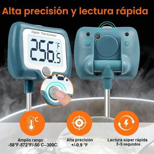 Vista 6 de Termómetro de caramelo para hacer dulces con pantalla grande giratoria de 10 pulgadas de sonda de largo, termómetro digital de lectura instantánea