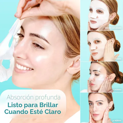 Vista 3 de Ebanel Mascarilla Facial de Bio Colágeno, Paquete de 4 Mascarillas Faciales Hidratantes con 7 Péptidos, Ácido Hialurónico, Niacinamida, Centella