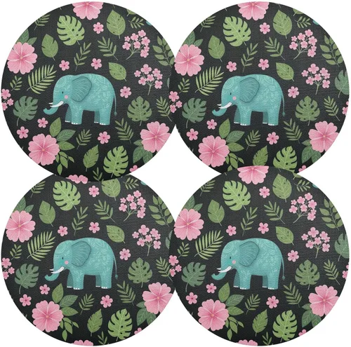 Vista 2 de Playful Teal Elephants Round Table Placemats, Heat Resistant Non Slip Circle Washable Placemats for Kitchen one sizex1