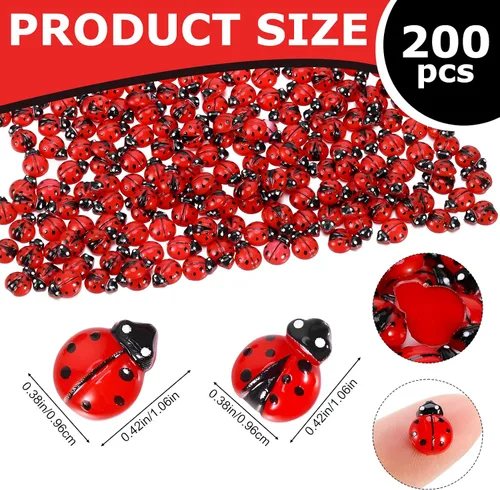 Vista 2 de 200 piezas de mini resina de mariquita, figuras miniatura de mariquita para niños, baby shower, bricolaje, decoración de pasteles, manualidades