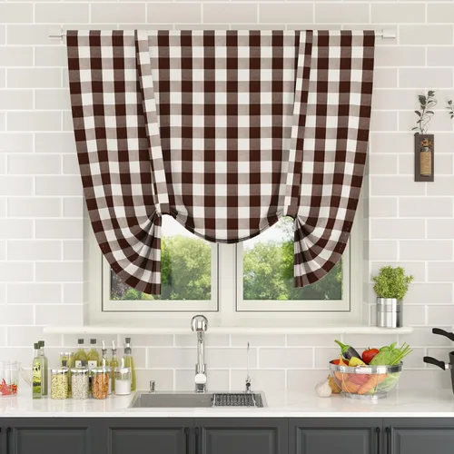 Vista 148 de Cenefas de cortina para ventana de 16 pulgadas de largo, 2 paneles de cuadros búfalo, cortinas pequeñas con bolsillo para barra, estilo clásico