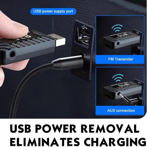 Vista 5 de Receptor Bluetooth USB para automóvil, pantalla LED HD, transmisor FM, adaptador de audio, DC 5V Plug and Play, receptor Bluetooth de frecuencia