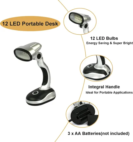 Vista 3 de Ragyzity Lámpara LED de escritorio, 12 LED portátil, lámpara de mesa alimentada por batería, luz de noche y campamento, luz brillante de trabajo