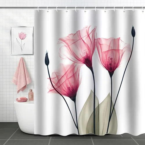Vista 9 de Cortina de ducha floral de primavera, cortinas de ducha de plantas de flores silvestres para baño, cortina de baño de tela de poliéster impermeable