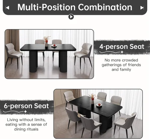 Vista 7 de Mesa de comedor rectangular de 63 pulgadas con 4 sillas, moderna mesa de comedor negra con sillas para sala de estar, comedor y cocina