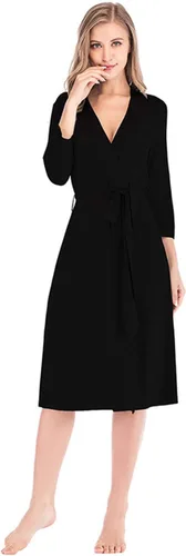 Vista 2 de Andongnywell - Bata de baño tipo kimono para mujer, de punto de algodón, suave, ligera, ropa de dormir