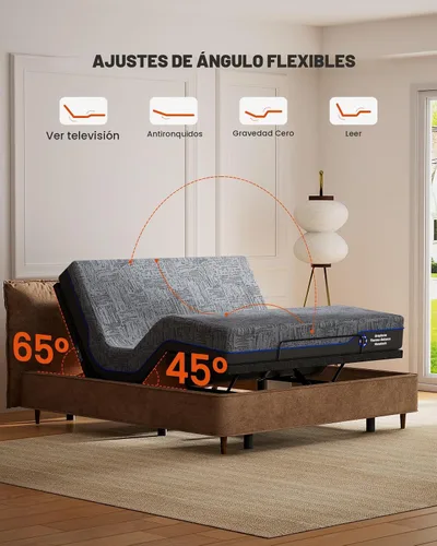 Vista 2 de Amada - Base de cama ajustable individual XL y juego de colchón de espuma viscoelástica de gel refrescante de 14 pulgadas, inclinación de cabeza