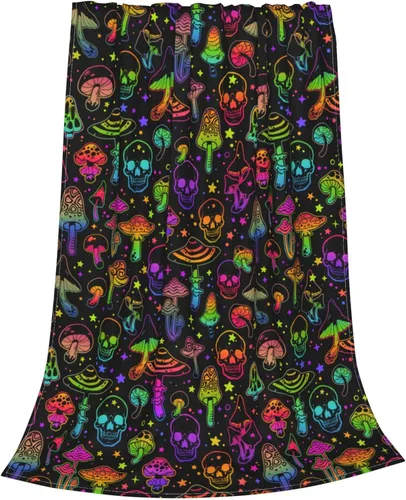 Vista 2 de Manta de calavera de hongo, forro polar, suave, ligera, acogedora, cálida, para niños y adultos, para cama, sofá, campamento, 80 x 60 pulgadas