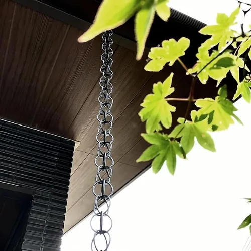 Vista 6 de Rain Chains for Gutters, Metal Black Ring Rain Chains Aluminum Alloy Double Loop, Easy Hanging Gutter Rain Chain for Roof Gutter Chain Downspout