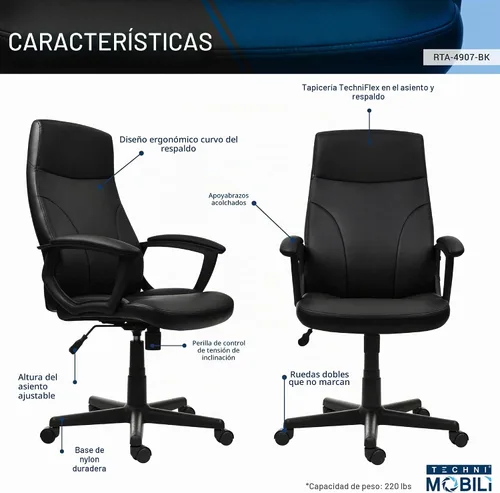 Vista 4 de Techni Mobili Silla de oficina ejecutiva de piel sintética, altura