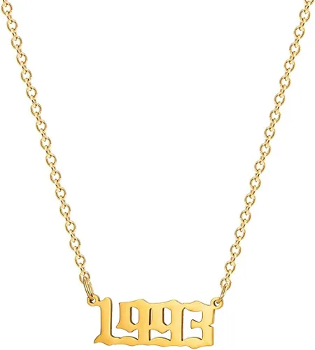 Vista 24 de Collar de acero inoxidable chapado en oro de 18 quilates, con número de cumpleaños, aniversario, joyería memorable para mujer