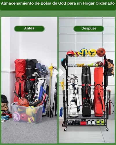Vista 4 de FHXZH Golf Bags Storage Garage Organizer - Stand for Single Golf Bags, Clubs, and Equipment Accessories with Wheels