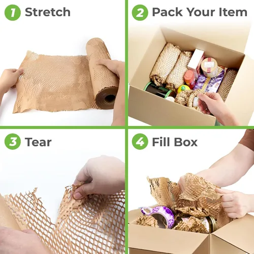 Vista 6 de HexcelPack HexaFil Papel de Embalaje de Panal de Abeja - Ecológico, Relleno Sostenible para Envío y Mudanza, Material de Embalaje Acolchado en Caja