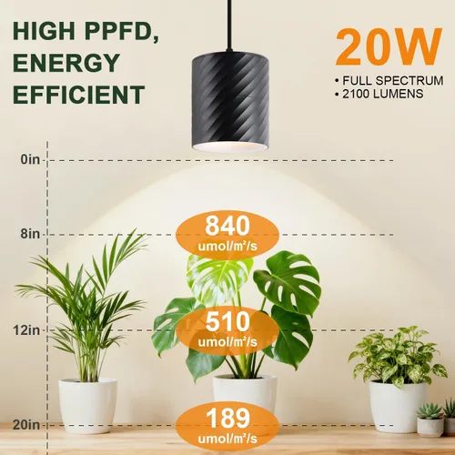 Vista 7 de Lámpara colgante de crecimiento de plantas de interior, espectro completo de 25 W, lámpara de planta de ángulo ajustable, adecuada para iluminación