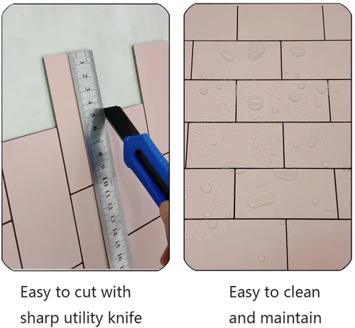 Vista 3 de XUANINY Azulejos de aluminio compuesto de metro de 20 hojas, calcomanías de suelo con textura 3D, paneles de pared autoadhesivos para salpicaduras