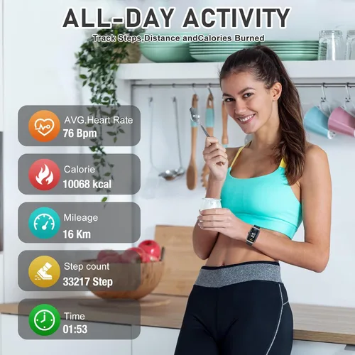 Vista 4 de Rastreador de actividad física con frecuencia cardíaca 24/7, oxígeno en sangre, rastreador de sueño, reloj de fitness impermeable, rastreador
