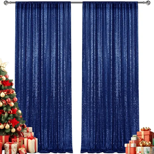 Vista 65 de 2 paneles de cortinas de fondo de lentejuelas verdes de 8 pies, cortinas de fondo de fotografía con purpurina para decoración de Navidad, boda