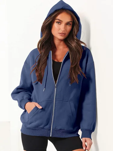 Vista 6 de ANRABESS Sudaderas con capucha y cremallera para mujer, de manga larga, sudaderas de gran tamaño, forro polar Y2K, con bolsillos, ropa de otoño