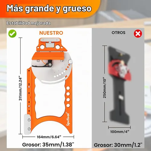 Vista 3 de SpeTool Sierra de riel cuadrada de ángulo ajustable con 9 topes de ángulo preestablecidos (0 ° a 60 °), ajuste rápido, compatible con Festool