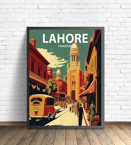 Vista 3 de Lahore - Póster impreso artístico, decoración de pintura de pared de Pakistán, arte de Oriente Medio, arte para decoración del hogar, obra de arte