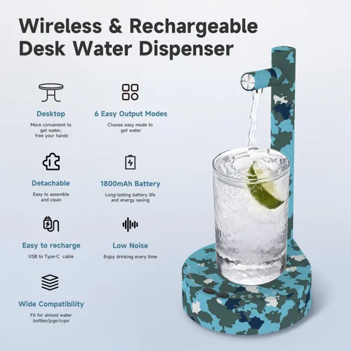 Vista 5 de Dispensador de agua para botella de 5 galones, bomba de agua eléctrica portátil de escritorio con carga USB-C rápida para el hogar, oficina