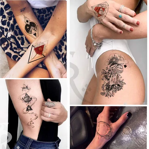 Vista 8 de Yazhiji 32 hojas de tatuajes temporales para adultos, tótem, flor de rosa, girasol, tatuajes falsos para mujeres y hombres, brazo planeta Hlalf