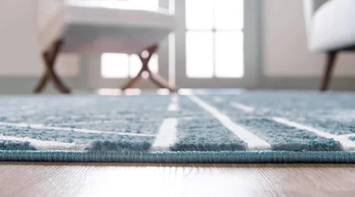 Vista 4 de Unique Loom Matrix Trellis Collection - Alfombra de área, diseño (2 pies x 6 pies 1 pulgada, color azul/marfil)