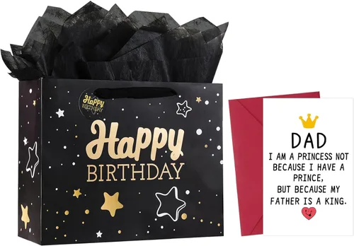 Vista 21 de Powbrace Bolsa de regalo de cumpleaños número 30 negra de 13 pulgadas con papel de seda y tarjeta de felicitación para fiestas, bolsa de regalo