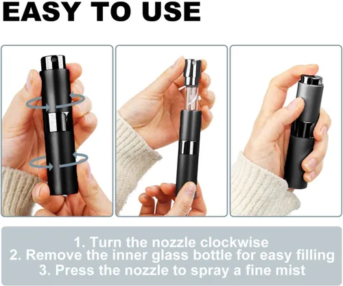 Vista 6 de Botella recargable del atomizador del perfume de 10 PCS 0.3 fl oz, botella del espray del viaje de la colonia Mini spray vacío para recargar Negro