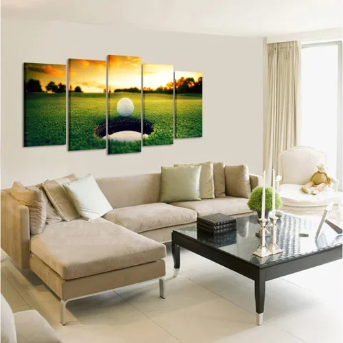 Vista 3 de KREATIVE ARTS - Lienzo de paisaje de campo de golf, arte de pared, impresiones contemporáneas en lienzo de puesta de sol, impresiones enmarcadas