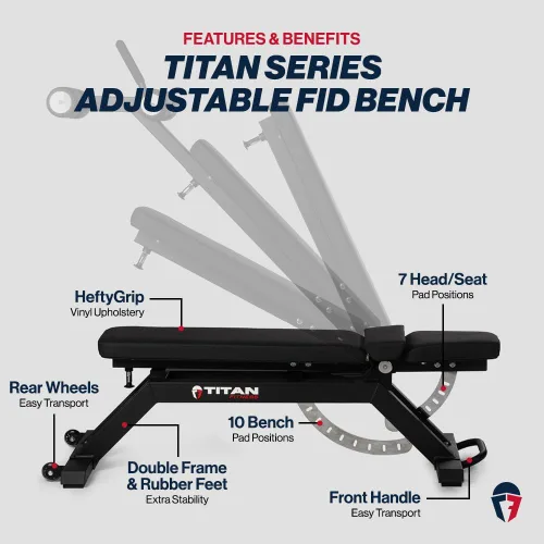 Vista 2 de Titan Fitness TITAN Series FID Banco de pesas ajustable con 70 ángulos planos, inclinación, declinación, clasificación de 600 libras, acolchado