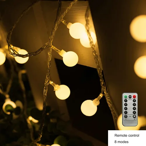 Vista 9 de ZIMINGU - Tira de luces LED con forma de bola, 5.99 m, 40 LED, impermeable, guirnalda de luces de hadas con control remoto, alimentación por USB