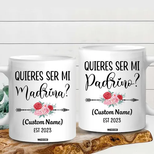 Vista 5 de WHIDOBE Personalizado Quieres Ser Mi Madrina, Padrino De Bautizo, Bautizo Recuerdos Juego De 2 Tazas 2023, Propuesta de Padrinos de Dios, Quieren