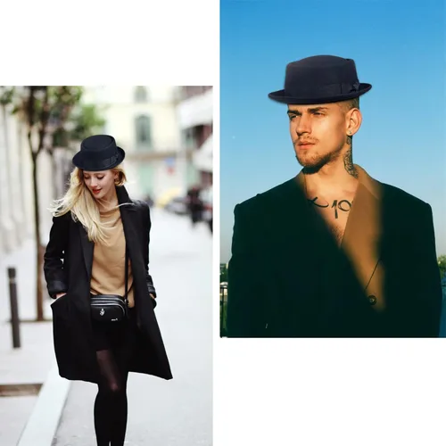 Vista 5 de Sombrero de pastel de cerdo para hombres y mujeres, sombreros de bolichero Breaking Bad Hat de lana de fieltro de cerdo sombrero unisex Fedora