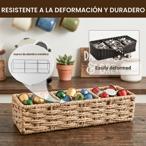 Vista 3 de 3-Compartment Braided Tea Bag Organizer For Countertop Or Drawer