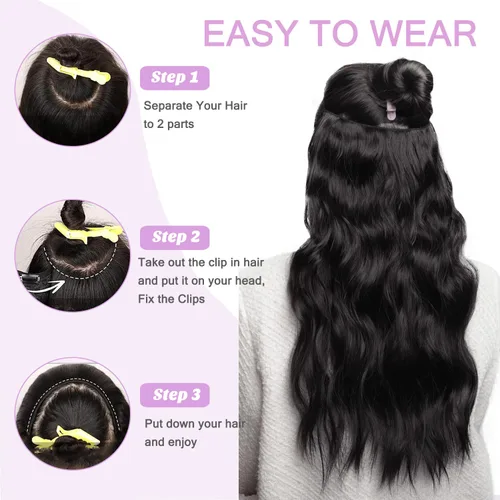 Vista 2 de Extensiones de cabello negro azabache, cabello humano con clip en forma de V, 14 pulgadas, añadiendo volumen y extensiones de cabello real liso