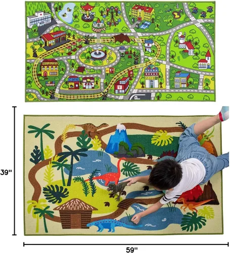 Vista 3 de Booooom Jackson Alfombra de juego para niños, alfombra de dinosaurio, alfombra de juego de dinosaurio, alfombra de coche para autos de juguete