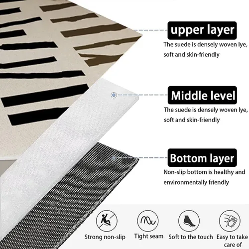 Vista 2 de Alfombra redonda a rayas para debajo del sofá, mesa resistente a las manchas, pelo bajo, para el hogar, cocina, entrada, alfombra moderna abstracta