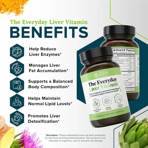Vista 4 de Zen Nutrients The Everyday Liver Vitamin - Limpieza del hígado desintoxicante y reparación con Bergacyn FF, cardo de leche orgánico, raíz de diente
