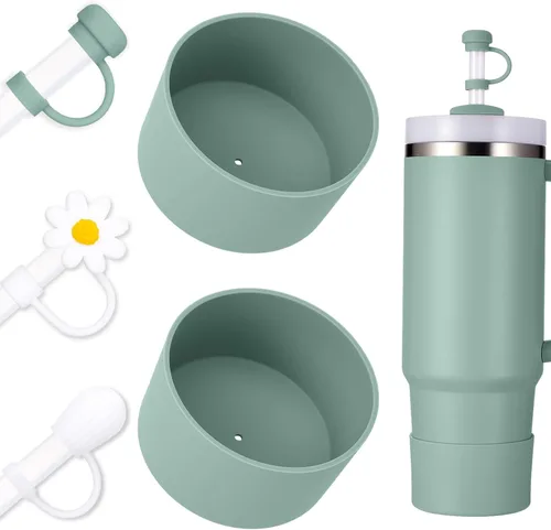 Vista 13 de Juego de funda para botas y pajilla, 2 fundas de silicona, 3 tapas de pajita, protector inferior para Stanley Cup H2.0 30 oz y 40 oz, coincidencia