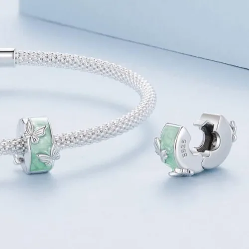 Vista 2 de MEITAIHE Abalorio espaciador de clip para pulsera de plata de ley 925 con clip de bloqueo espaciador para pulsera