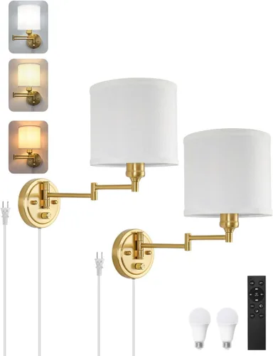 Vista 13 de GOODATE Apliques de pared regulables, lámpara de pared con brazo oscilante, juego de dos apliques de pared, lámpara de pared enchufable, juego de 2