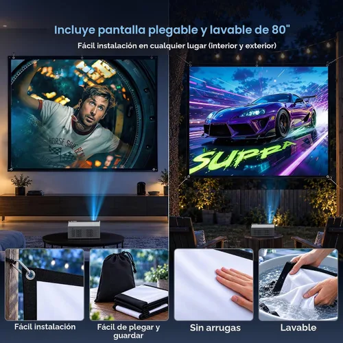 Vista 3 de TMY Mini proyector, proyector Bluetooth mejorado con pantalla, proyector portátil Full HD de 1080P, proyector de películas compatible con TV Stick