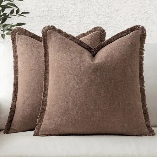 Vista 50 de MIULEE Juego de 2 fundas de almohada decorativas de lino neutro con flecos, fundas de cojín de estilo bohemio con borlas para sofá, cama, sala