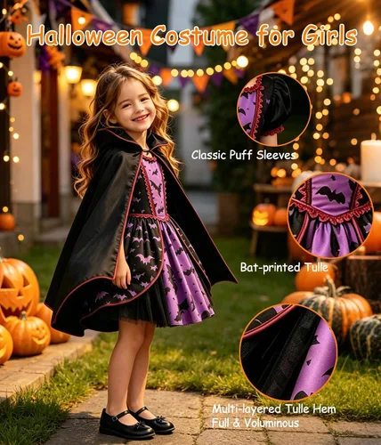 Vista 2 de Disfraz de princesa de Halloween para niñas, disfraz de hada de fiesta de cumpleaños, vestido para ocasiones especiales Bate