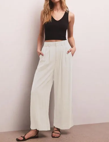Vista 6 de Hooever Pantalones de lino de pierna ancha de cintura alta para mujer, pantalones casuales de palazzo, pantalones de vestir fluidos para oficina