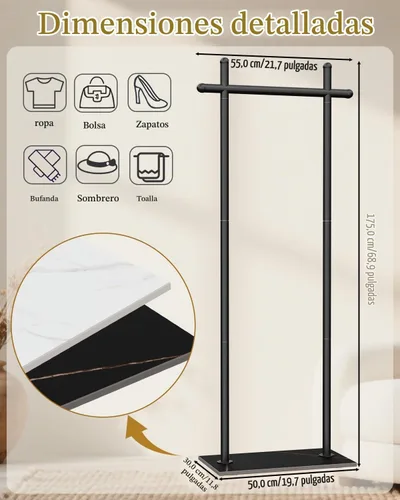 Vista 6 de Perchero independiente con base de roca natural, soporte metálico para colgar abrigos, perchero industrial, árbol de ropa para dormitorio, sala