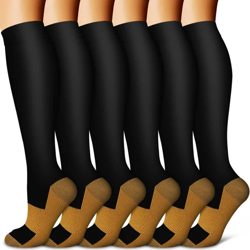 Vista 35 de Copper Compression Socks for Women & Men (6 pairs) - Best Support for Nurses, Running, Hiking, Recovery 01 Rayas Negras